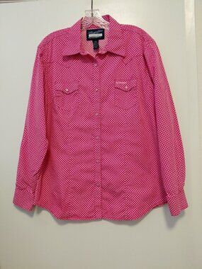 Wrangler Women's Western Shirt Pearl Snap Button Up Pink Large Cowgirl